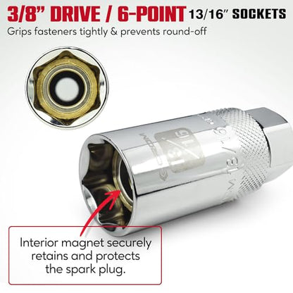 CROM Magnetic Spark Plug Socket - 3/8" Drive Spark Plug Removal Tool (13/16 Inch Magnetic) - size: 13/16 Inch Magnetic