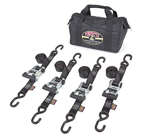 PowerTye Industrial Ratchet Tie-Down Kit - Made in USA - 1.5 inch x 8ft - Heavy Duty Ratchet Straps with S-Hooks, 4-Pack + Storage Bag, for Motorcycles, UTVs & Trailers, 1,000 W.L.L., Black (4-Pack) - color: Black