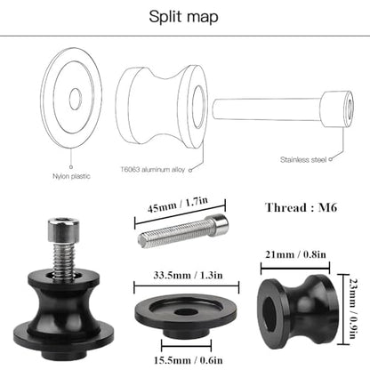 2pcs 6MM M6 X1.5 Motorcycle Swing arm Sliders Stand Spools fits for YZF R1 R3 R6 R7 R125 R25 R1000 (Black) - color: Black