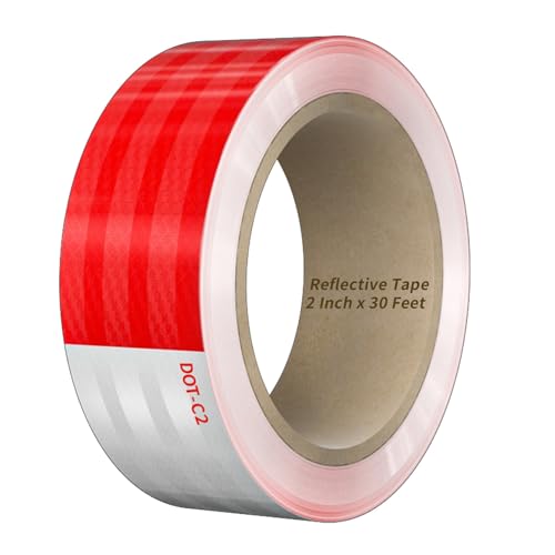 Reflective Tape, 2 Inch x 30 Feet - High Intensity - Red & White Reflective Safety Tape Waterproof Conspicuity for Trailer Reflector Trucks Bikes Baby Strollers Helmets - color: Red & White, size: 2 Inch x 30 Feet