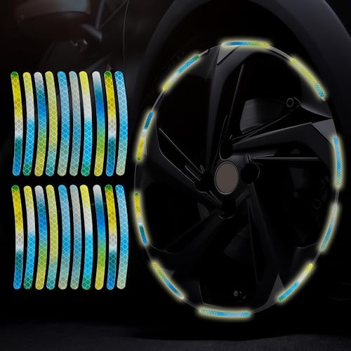 20PCS Car Wheel Reflective Decorative Strip,Night Safety Warning Stickers,Cars,Motorcycles,Bicycles are Applicable, Colorful and Diverse, a Street the Most Beautiful Car (Yellow-Blue) - color: Yellow-blue