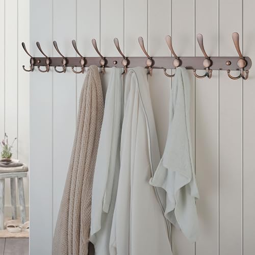 Dseap Coat Rack Wall Mount - 38” Long 10-Tri-Hooks Heavy Duty Coat Hanger Rail Wall Hooks for Hanging Coats Hats Clothing Clothes Purse Mudroom Entryway, Antique Copper, Pack of 2 - color: Antique Copper, size: L=38” (2 Pcs)