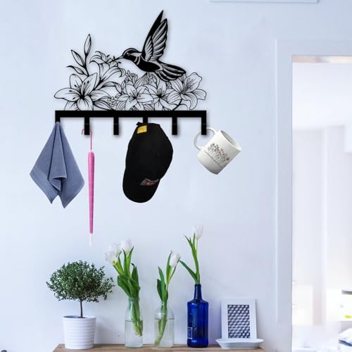 Custom Hummingbird with Flowers Key Holder, Bird Metal Hooks for Keys, Clothes, or Towels, Garden-Inspired Decor (Hummingbird with Flowers Key Holder) - color: Hummingbird with Flowers Key Holder
