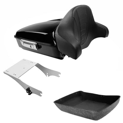 TCMT Chopped Motorcycle Trunk Box Backrest Mounting Rack Fit For Harley Touring 1997-2008 Road King Road Street Electra Glide Pack - color: Set B1 Chrome Latches#Chrome Rack