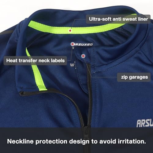 ARSUXEO Men's Full Zipper Long Sleeves Cycling Jersey Bicycle BikingBike Shirt 6030 - color: Dark Blue, size: Small