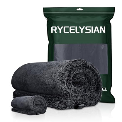 2-Pack 24" x 36" 11.8" x 11.8" Twisted-Loop Car Drying Towel 1500GSM Microfiber Cleaning Cloth for Car Trucks Motorcycles Streak Free Lint Free Ultra Absorbent Washing Cloth for Kitchen Window (Grey)