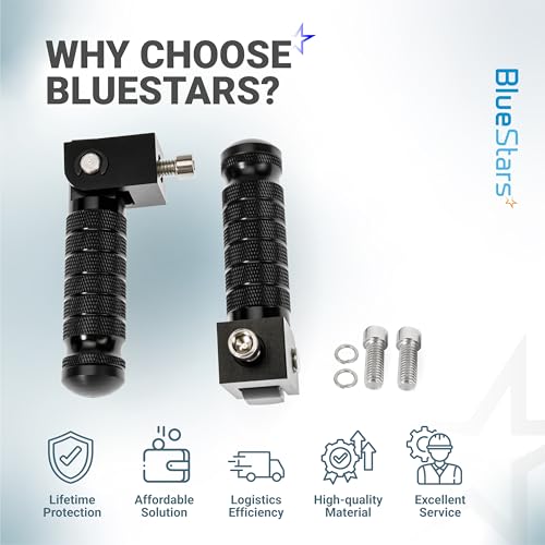 BlueStars M8 Motorcycle Foldable Foot Pegs (2-Pack) - CNC Aluminum 90° Foldable Anti-Slip Footrests - Universal Pedals for Bike E-Bike ATV UTV Dirt Bike Go Kart (Black)
