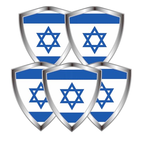 Israel Flag Decal Sticker - Israeli Flags Shield Shape Reflective Vinyl Car Stickers - for Car Window Bumper Laptop Waterproof Sticker (5Pcs) - color: Israel