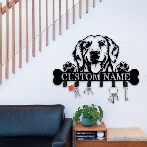Custom Golden Retriever Key Holder Rack, Dog Wall Hanger with Metal Hooks for Keys, Leashes, and Jackets (Golden Retriever Dog Key Holder) - color: Golden Retriever Dog Key Holder