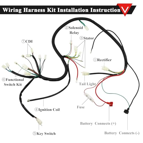 PRO BAT GY6 Full Electrics Wiring Harness W/O Waterproof Cap CDI Coil Solenoid GY6 125cc 150cc 200cc 250cc Chinese Elecric Start ATV Quad Bike Buggy Go Kart Scooter Moped Kandi - style: w/o Cap 150cc Wiring Harness（Orange Ignition Coil+Black Rectifier）