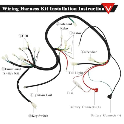 PRO BAT GY6 Full Electrics Wiring Harness W/O Waterproof Cap CDI Coil Solenoid GY6 125cc 150cc 200cc 250cc Chinese Elecric Start ATV Quad Bike Buggy Go Kart Scooter Moped Kandi - style: w/o Cap 150cc Wiring Harness（Orange Ignition Coil+Black Rectifier）