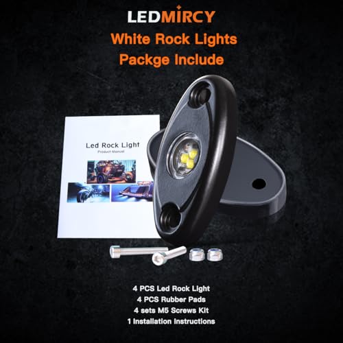 LEDMIRCY R1 Pure White LED Rock Lights 4PCS for Off Road Truck Auto Car Boat ATV SUV Waterproof High Power Neon Trail Lights Underglow Light Interior Exterior Shockproof(4PCS White)