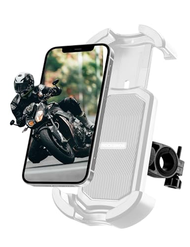 ROCKBROS Bike Phone Holder, Motorcycle Phone Mount with Security Lock, Shockproof Bicycle Phone Mount, Adjustable Phone Holder for Bike, Motorcycle, Scooter, Suitable for 4.7”-6.8” - color: Handlebar Mount White