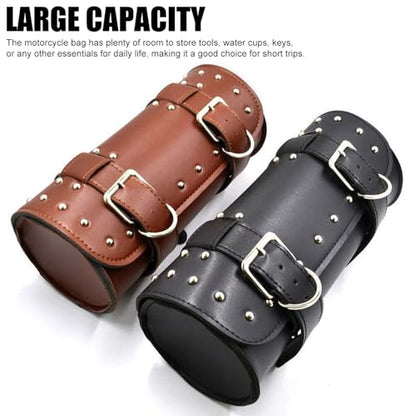 Shkalacar Motorcycle Bag, PU Leather Universal Saddlebag, Front Fork Handlebar Sissybar Storage Pouch, Compatible with Honda Kawasaki Suzuki Yamaha - color: Black