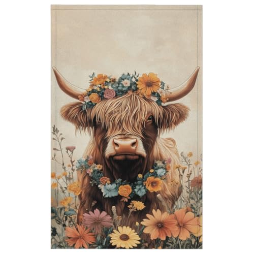 Highland Cattle Kitchen Towels Set of 2 Highland Cow Sunflower Dish Towels Bar Absorbent Cleaning Tea Towel for Home Dining Restaurants - color: Brown Beige