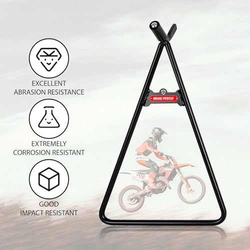 GRAND PITSTOP Heavy Duty Motorcycle Triangle Stand - Universal Paddock Stand for 80-500cc Dirt Bike Supermoto Motocross - Fits 18mm 14.5mm 11mm Axles - Steel Maintenance Lift