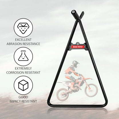 GRAND PITSTOP Heavy Duty Motorcycle Triangle Stand - Universal Paddock Stand for 80-500cc Dirt Bike Supermoto Motocross - Fits 18mm 14.5mm 11mm Axles - Steel Maintenance Lift