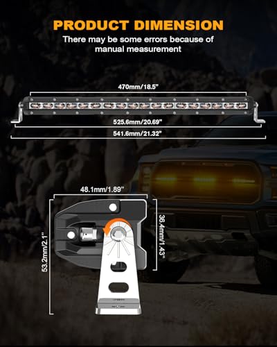 [White & Amber Strobe] 20 inch LED Light Bar Single Row [Straight] White Driving Light, Police Flashing Warning Lamp with Wiring Harness for Off-Road SUV UTV Car Pickup Truck - color: 20in [Straight][White & Amber Strobe]