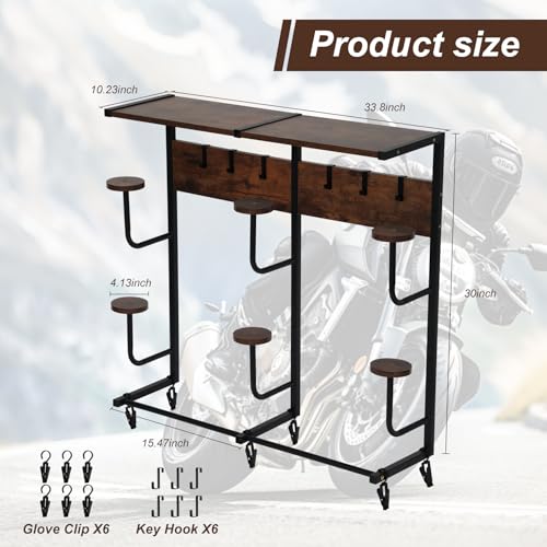 6-in-1 Motorcycle Helmet Rack with Hooks & Shelves, Helmet Wall Mounted Organizer for 6 Helmets, Gear & Accessories, Heavy-Duty Storage for Garage & Entryway - size: Large