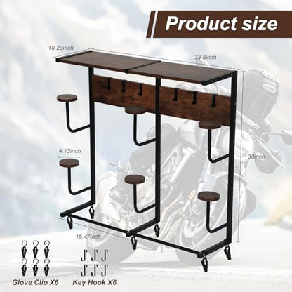 6-in-1 Motorcycle Helmet Rack with Hooks & Shelves, Helmet Wall Mounted Organizer for 6 Helmets, Gear & Accessories, Heavy-Duty Storage for Garage & Entryway - size: Large