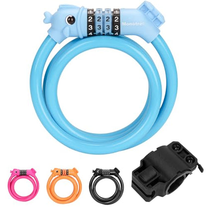Bike Lock, 3.9 Feet 4-Digit Resettable Combination Password Anti-Theft Cable Lock, Cute Coiled Bike Lock with Mounting Bracket, Suitable for Bicycles, Electric Scooters, Ebikes (Blue-10mm) - color: Blue-10mm