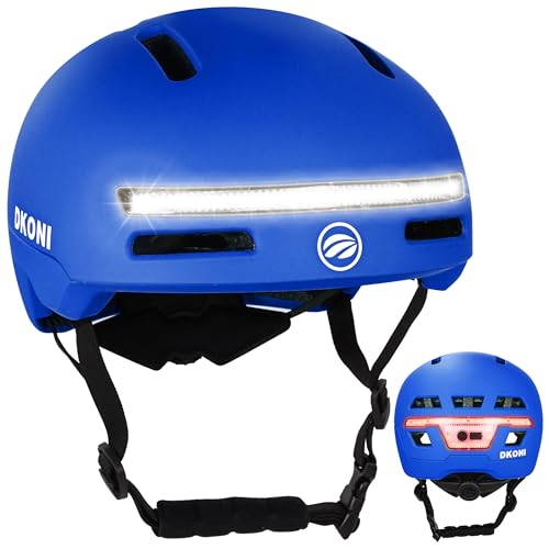 DKONI Bike Helmet with Turn Signals, USB Rechargeable Cycling Helmet for Adult, Brake Light & Front Rear LED Lights, Urban Commuter Bicycle Helmet for Men Women - color: Dark Blue, size: M: 21.2″-22.5″ (54-58 cm)