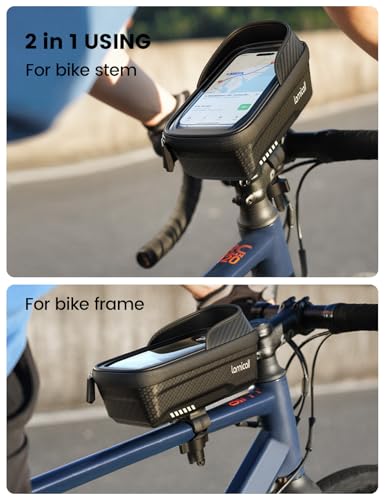 Lamicall 2 Pack Bike Frame Bag Waterproof - [1s Release] [2 in 1] Bike Phone Bag, Bike Phone Holder Mount, Bicycle Top Tube Bag, Cycling Pouch with Rain Cover, Bike Accessories for Phones Under 7" - size: Medium-2 Pack