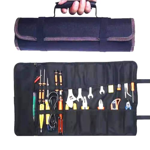 23 Pocket Tool Roll Up Bag for Wrenches & Spanners - Heavy Duty Oxford Organizer Pouch with Elastic Loops & Zipper Pocket, Portable Mechanic Storage Case for Motorcycle Truck Emergency Kit - style: Black Tool Bag