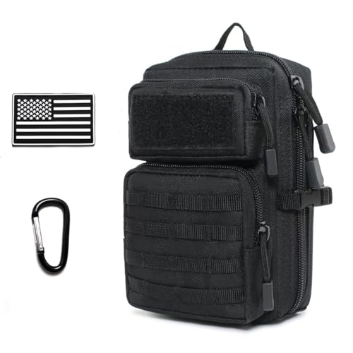Tactical Molle Utility Pouch, Compact EDC Tool Pouch Bag Tactical Phone Pouches Medical EDC IFAK Pack Mini Waist Pouches - color: Black
