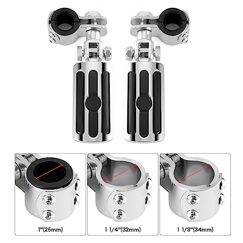 Highway FootPegs Fit for Motorcycle 1 inch to 1 1/3 inch with Engine Guard, Highway Footrest for Harley Indian Yamaha Honda Suzuki (Silver) - color: Silver