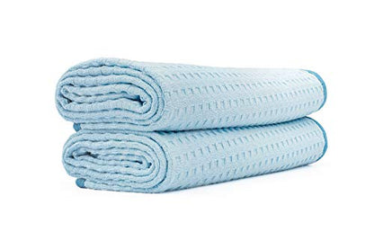 The Rag Company Dry Me A River, Professional Korean 70/30 Blend Microfiber Waffle-Weave Drying & Detailing Towels, Soft Suede Edges, 390 GSM, 20x40 Inches, Light Blue, 2-Pack - color: Light Blue, size: 20in x 40in