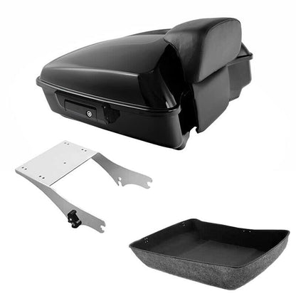 TCMT Chopped Motorcycle Trunk Box Backrest Pad Detachable Mounting Rack Fit For Harley Touring 1997-2008 Road King Road Street Electra Glide Pack - color: Set D1 Black Latches#Chrome Rack