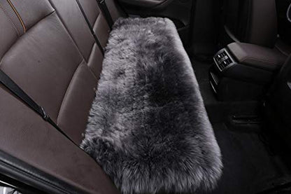 Sheepskin Car Back Seat Cover Pad 18x53.5 inch Long Wool Seat Cushion Winter Warm Universal Fit Auto, SUV, Truck, Dinner Chair Office Chair Back Carbon Grey - color: Carbon Grey, size: 18x53 Inch (Pack of 1)