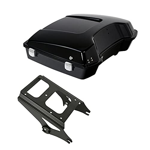 TCMT 5.5" Razor Motorcycle Trunk Box W/Latch Key Two Up Mounting Rack Fit For Harley Touring 2009-2013 Road Glide Road King Street Glide Pack - color: Chrome Lacthes Trunk+Black 2 up Rack
