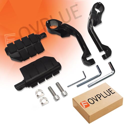 FOVPLUE 1.25" Highway Footpegs,Long Angled Adjustable Highway Pegs w/Mounts for Harley Touring Street Glide Electra Glide Road King Softail CVO Dyna Trike VRSC Sportster w/1-1/4" Engine Guard,Black#2 - color: GLOSS BLACK LONG ANGLED