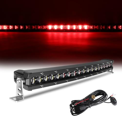 [Curved] [Red & Blue Strobe] 20 inch LED Light Bar Single Row White Flashing Light Police with Wiring Harness for Off-Road SUV UTV Car Truck - color: 20in [Curved][Red & Blue Strobe]
