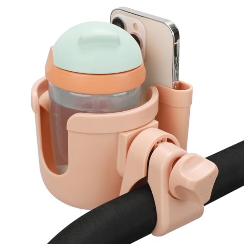 Accmor Stroller Cup Holder with Phone Holder, Bike Cup Holder, Universal Cup Holder for Uppababy Nuna Doona Strollers, 2-in-1 Cup Holder for Walker, Wheelchair, Scooter - color: All Pink & All Pink