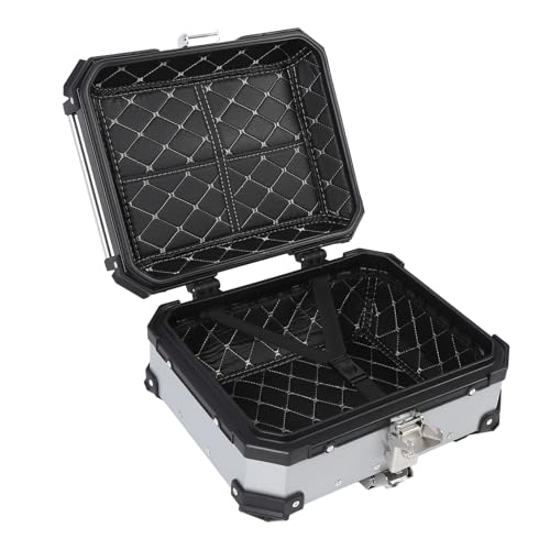 25L Motorcycle Top Box, Aluminum Alloy Quick Release Water Universal Rear Trunk Case with Safety Lock and Reflective Stickers, for Helmet Luggage Scooter Motorbi (Silver)