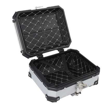 25L Motorcycle Top Box, Aluminum Alloy Quick Release Water Universal Rear Trunk Case with Safety Lock and Reflective Stickers, for Helmet Luggage Scooter Motorbi (Silver)