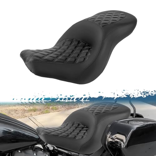 One-Piece Driver Passenger Seat Motorcycle 2-Up Seat Compatible with Harley Softail Sport Glide FLSB Low Rider FXLR FXLRS FXLRST 2018-Later (Black Diamond Stitching) - style: Black Diamond Stitching
