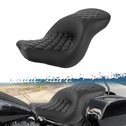 One-Piece Driver Passenger Seat Motorcycle 2-Up Seat Compatible with Harley Softail Sport Glide FLSB Low Rider FXLR FXLRS FXLRST 2018-Later (Black Diamond Stitching) - style: Black Diamond Stitching