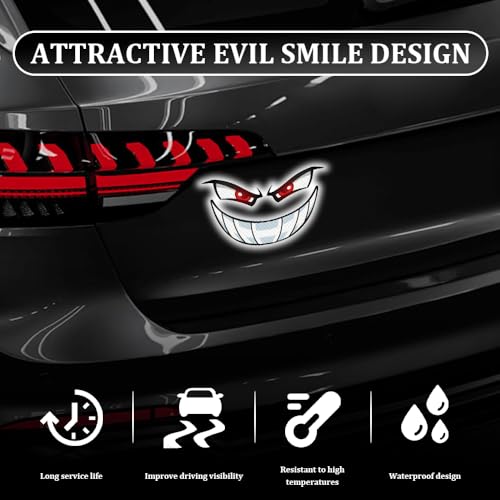 Car Reflective Devil Eyes Sticker Decal, Devil Smile Auto Safety Warning Sticker, Waterproof Self-Adhesive Evil Grin Eyes Sticker for Cars, Motorcycles, Trucks, Laptops, Windows (Style 1) - color: Style 1