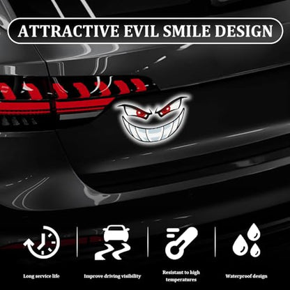 Car Reflective Devil Eyes Sticker Decal, Devil Smile Auto Safety Warning Sticker, Waterproof Self-Adhesive Evil Grin Eyes Sticker for Cars, Motorcycles, Trucks, Laptops, Windows (Style 1) - color: Style 1