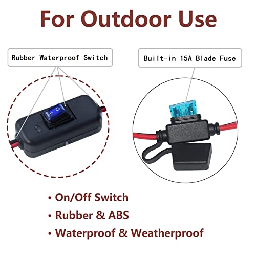 SAE to Battery Alligator Clip - 12V SAE 2Pin Quick Disconnect Cable 10ft SAE to Battery Clamp Cord 15A Fuse (10FT)