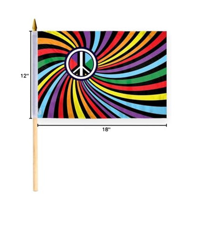 AGAS Peace Swirl Rainbow Stick Flag 12x18 inch Flag on a 24 inch Wooden Flag Stick - Sewn Edges Fade Resistant Polyester - Swirl Pride Handheld Stick Flag - color: 12x18 Stick Flag