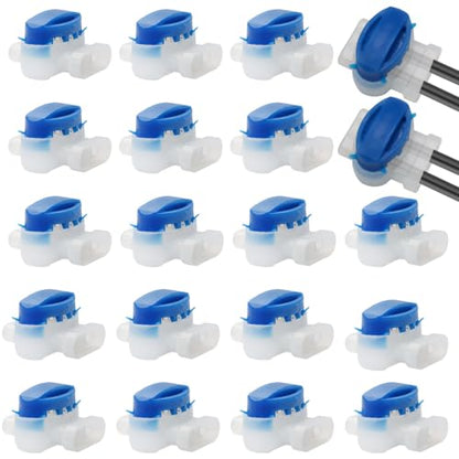 Uenhoy 20 Pcs 3 Way Wire Connectors, Waterproof Electrical IDC 314-Box Pigtail Connectors for 22-14 AWG Cables, Insulation Wire Coupler for Robotic Lawn Mowers Irrigation Applications