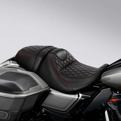 C.C. RIDER Low-Profile Rider&Passenger Seat Gel Seat Fit for Harley Touring 2023-2025 CVO Street Glide FLHXSE CVO Road Glide FLTRXSE 2024-2025 Street Glide FLHX Road Glide FLTRX FLTRXSTSE - size: 06# Gel Black+ Red Stitchs