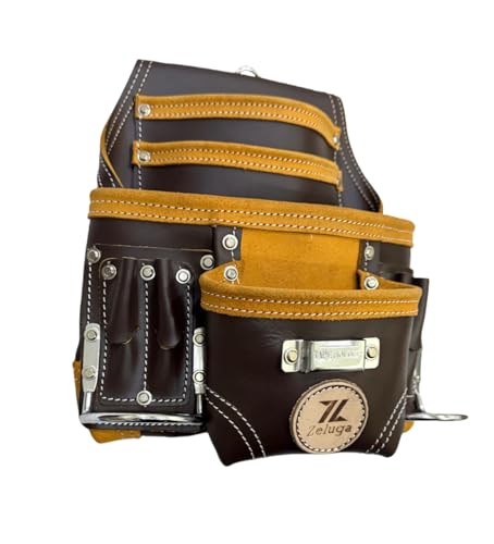 Zeluga 20-164 10 Pocket Rigger Heavy Duty Leather Tool Bag, Coffee - color: Coffee
