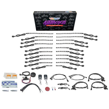 LEDGlow 20pc Advanced Million Color LED Motorcycle Accent Flexible Underglow Lighting Kit Compatible with Harley Davidson Sportster Models - Brake Lights Feature - Waterproof
