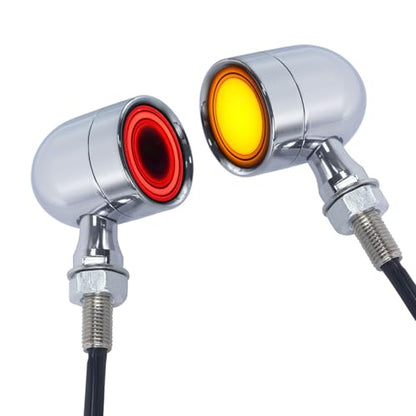 Motorcycle Rear Turn Signals LED Brake Tail Lights 2 Pack, 40 Leds Retro Round Taillight Blinkers, Universal Fit Harley Davidson Bobber Copper Honda Kawasaki Suzuki Triumph (Chrome) - color: 2051-rear-chrome